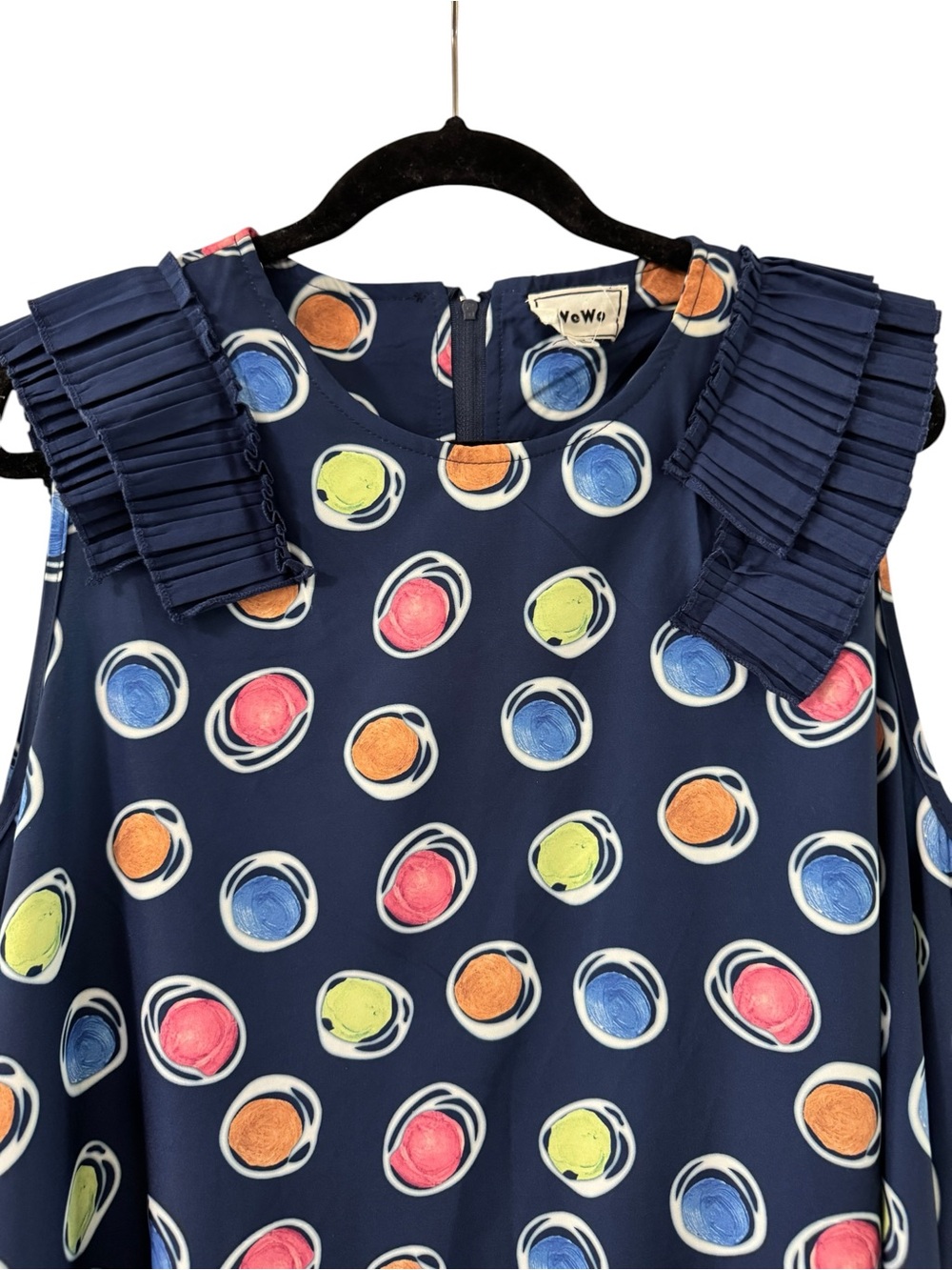 Wowo Asymmetric 3D Dot Mesh Tunic Pleated Ruffle Tank Navy Size XL - Picture 5 of 7